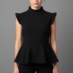 TED BAKER London Black Quilted Peplum Top Size 4